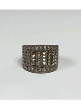 925 Sterling Silver Marcasite Ring Sz 8 Vintage Wide Band 9.8g